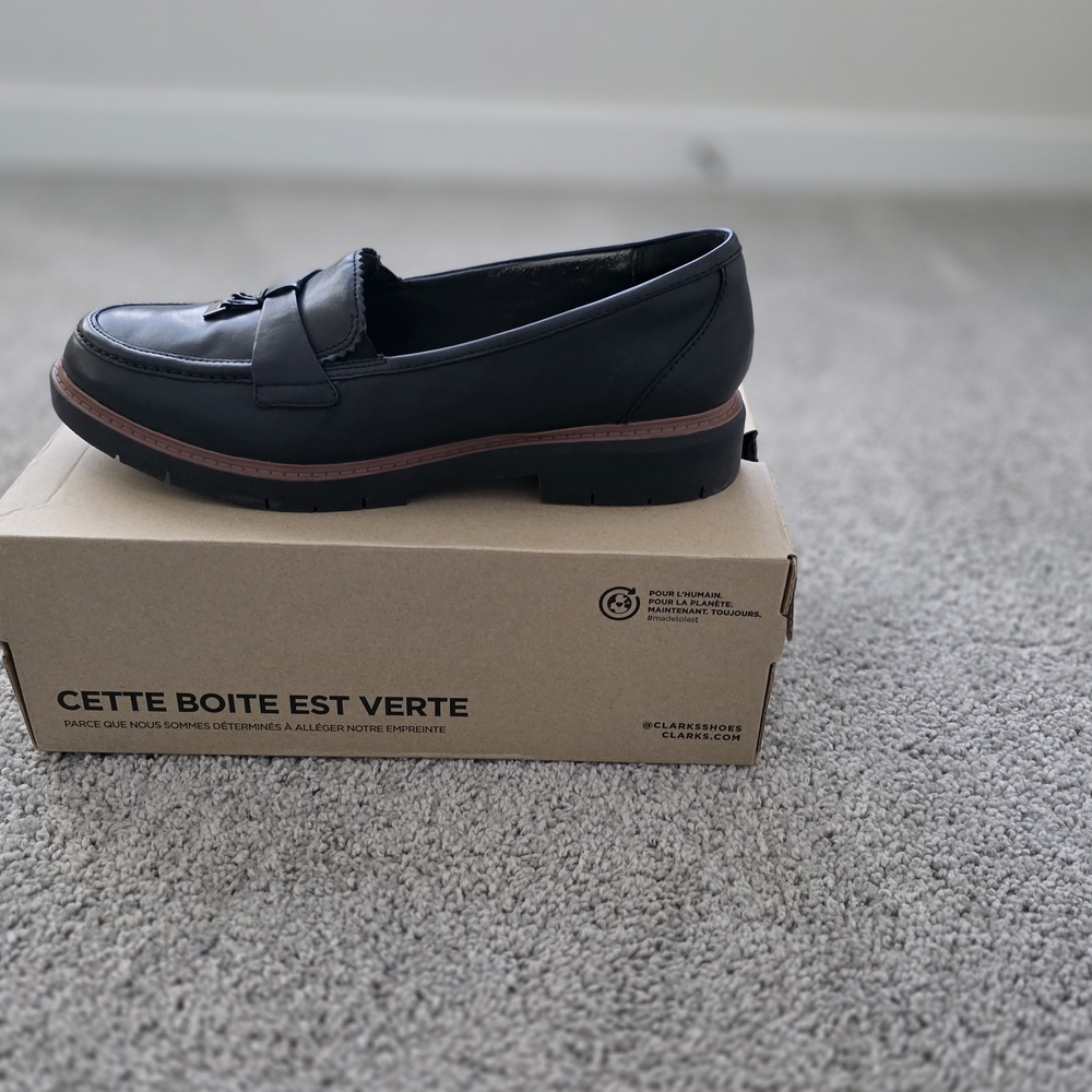 Clarks Black Loafers with Brown Accent